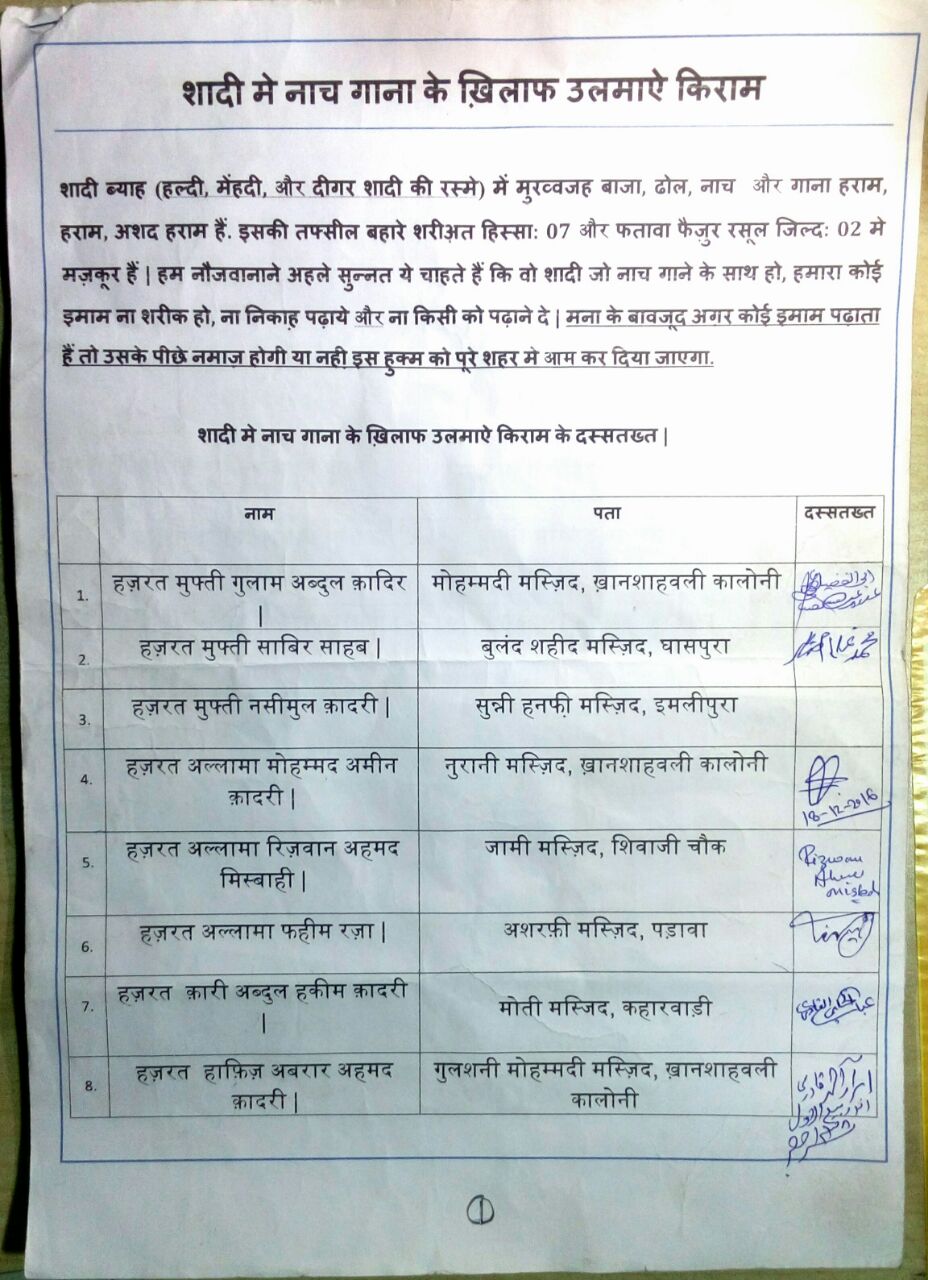 मुस्लिम शादियों में नाच-गाना, बैंड-बाजा, डीजे, ढोल आदि बजवाने वाले बारात का निकाह नहीं पढ़ाएंगे उलमा-ए-कराम, खंडवा शहर में दर्जनों इमामों ने लिया फैसला | New India Times