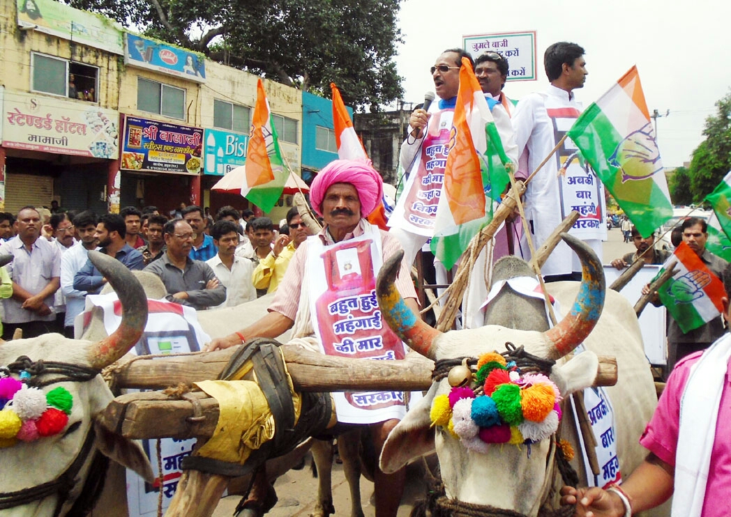 भारत बंद के दौरान सांसद कांतिलाल भूरिया, पूर्व विधायक वीर सिंह भूरिया बैल गाड़ियों पर आए नजर  | New India Times